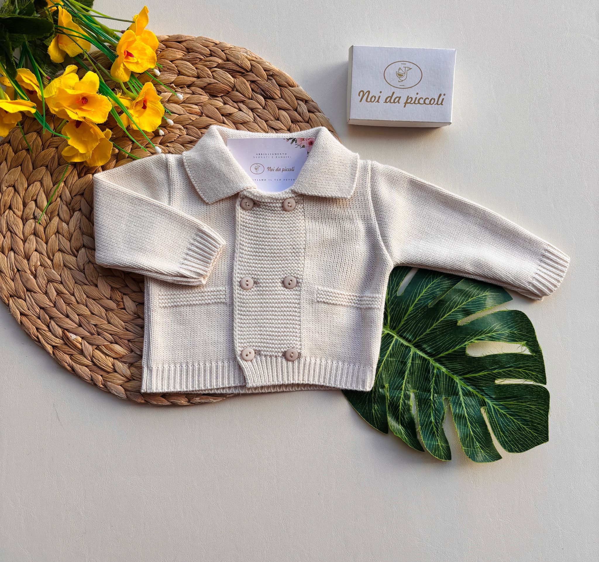 GOLFINO IN FILATO CALDO A DOPPIO PETTO BEIGE - Noi da piccoli