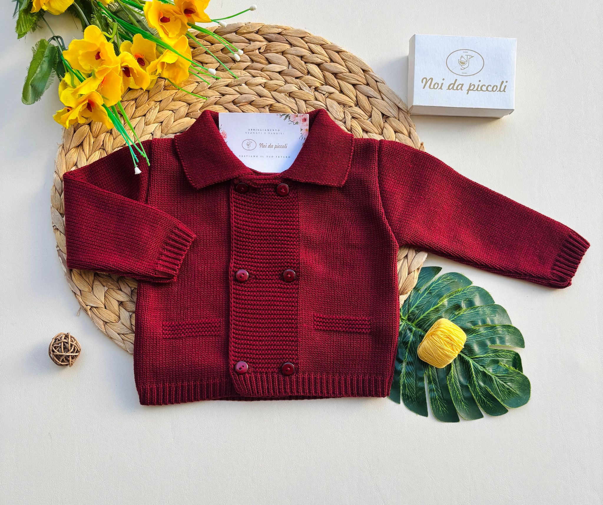 GOLFINO IN FILATO CALDO A DOPPIO PETTO BORDEAUX - Noi da piccoli