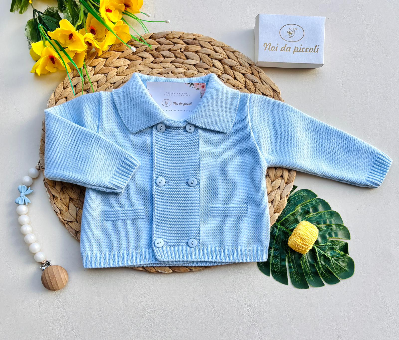 GOLFINO IN FILATO CALDO A DOPPIO PETTO CIELO - Noi da piccoli