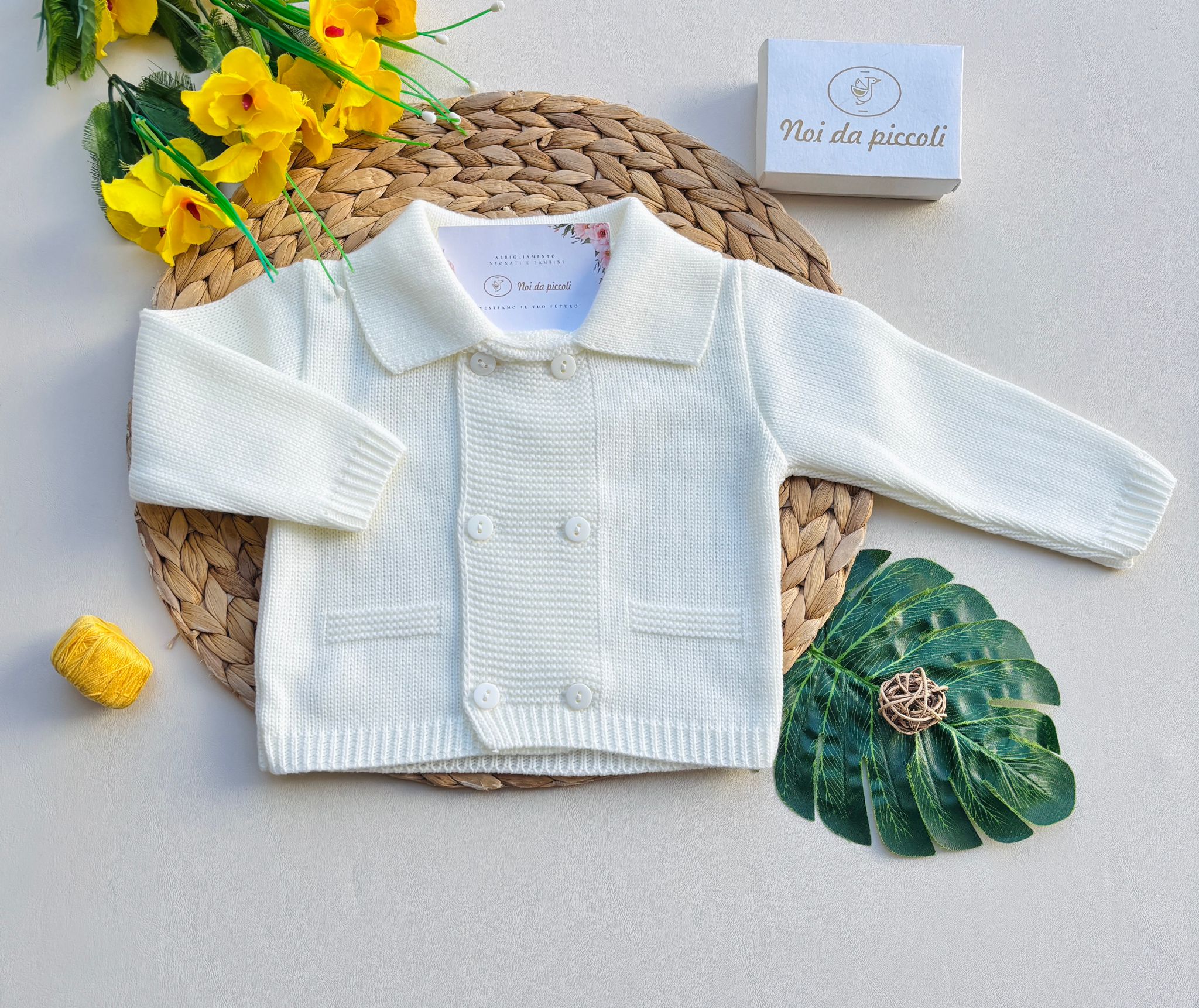 GOLFINO IN FILATO CALDO A DOPPIO PETTO PERLA - Noi da piccoli