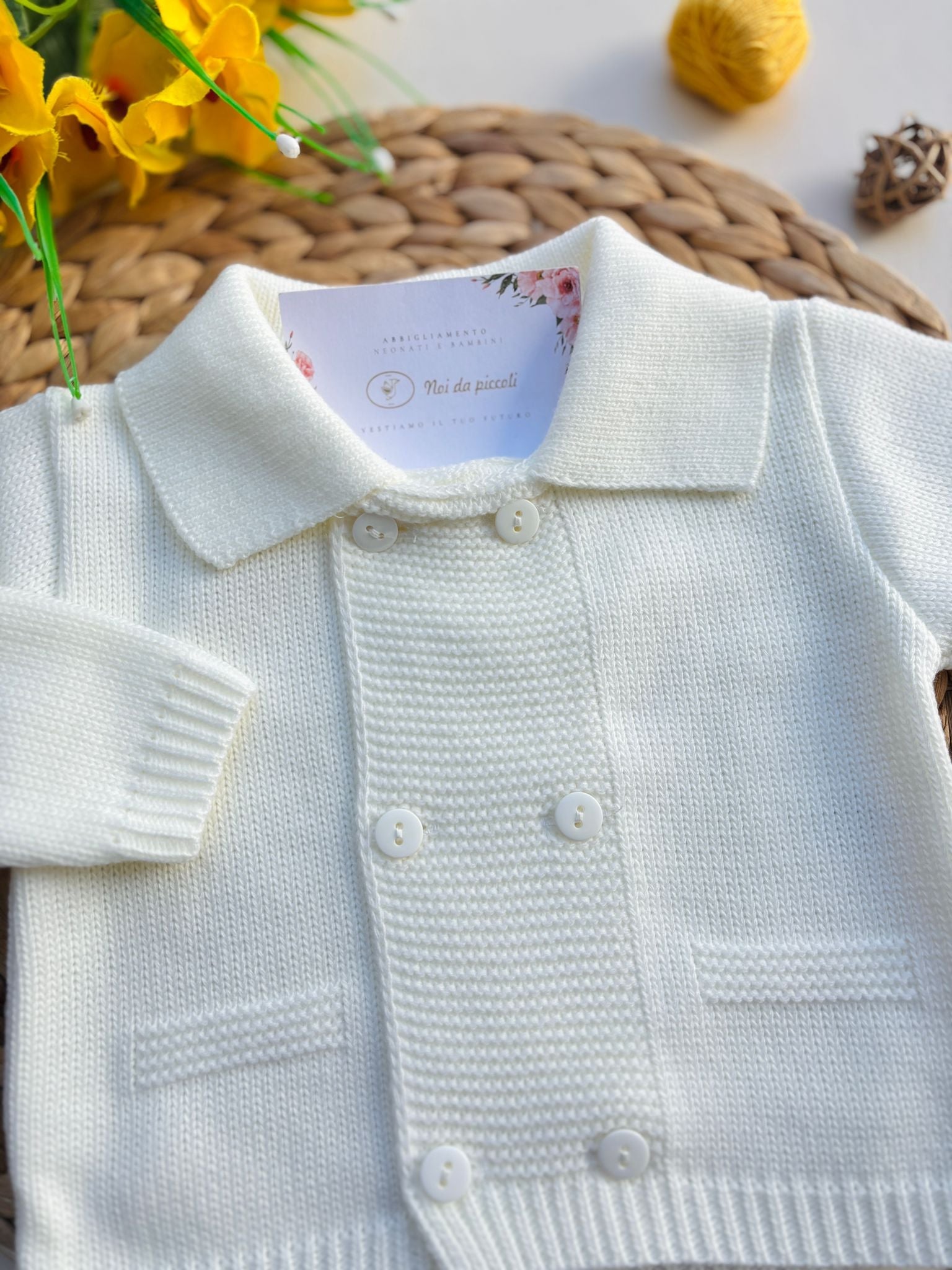 GOLFINO IN FILATO CALDO A DOPPIO PETTO PERLA - Noi da piccoli