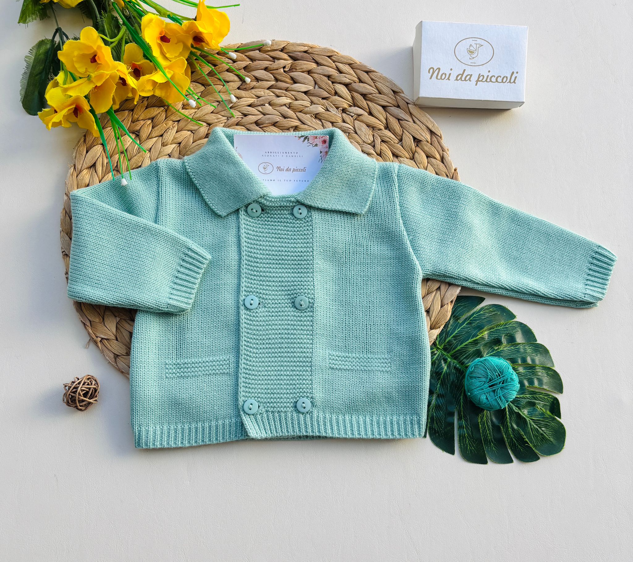 GOLFINO IN FILATO CALDO A DOPPIO PETTO VERDE ACQUA - Noi da piccoli