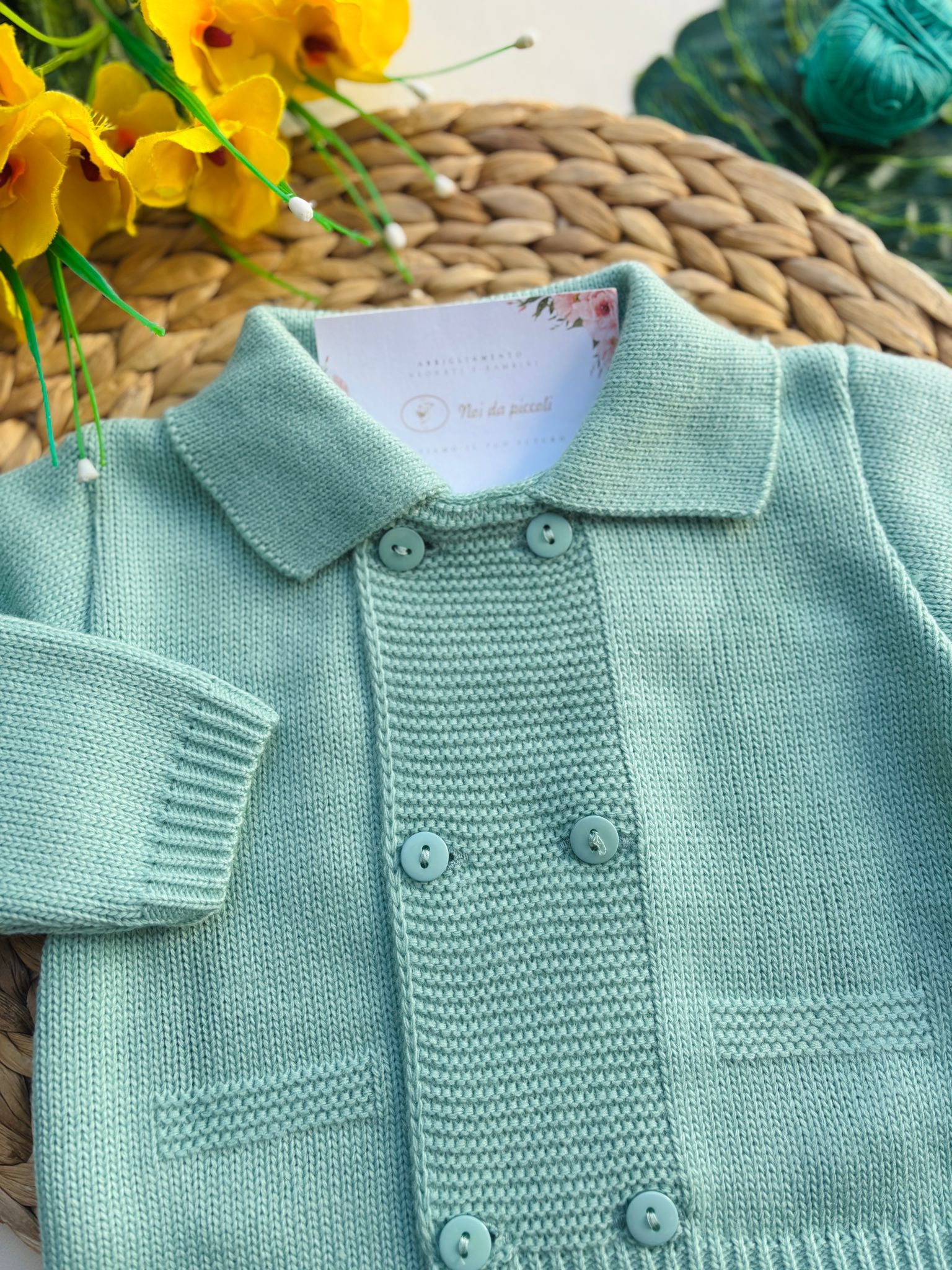 GOLFINO IN FILATO CALDO A DOPPIO PETTO VERDE ACQUA - Noi da piccoli