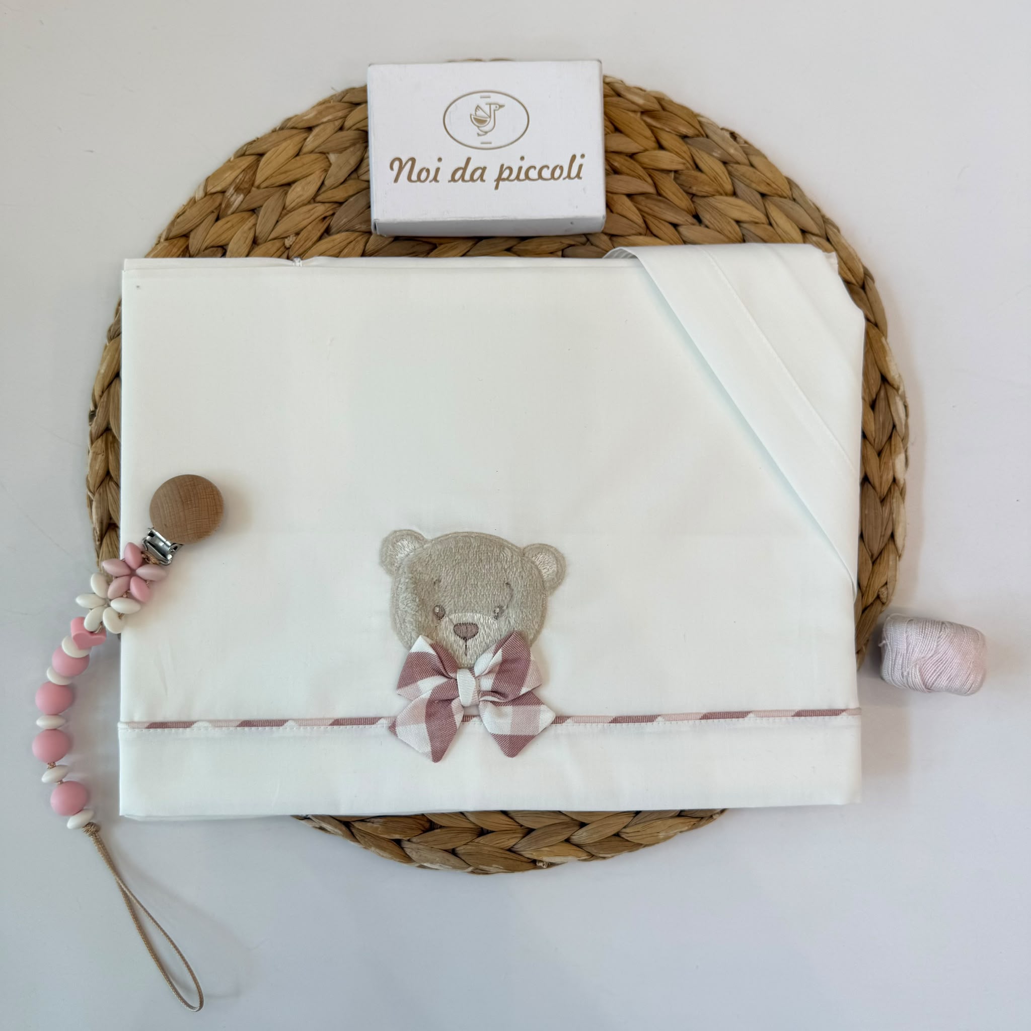 SET LENZUOLA IN COTONE CALDO ROSA CON ORSETTO