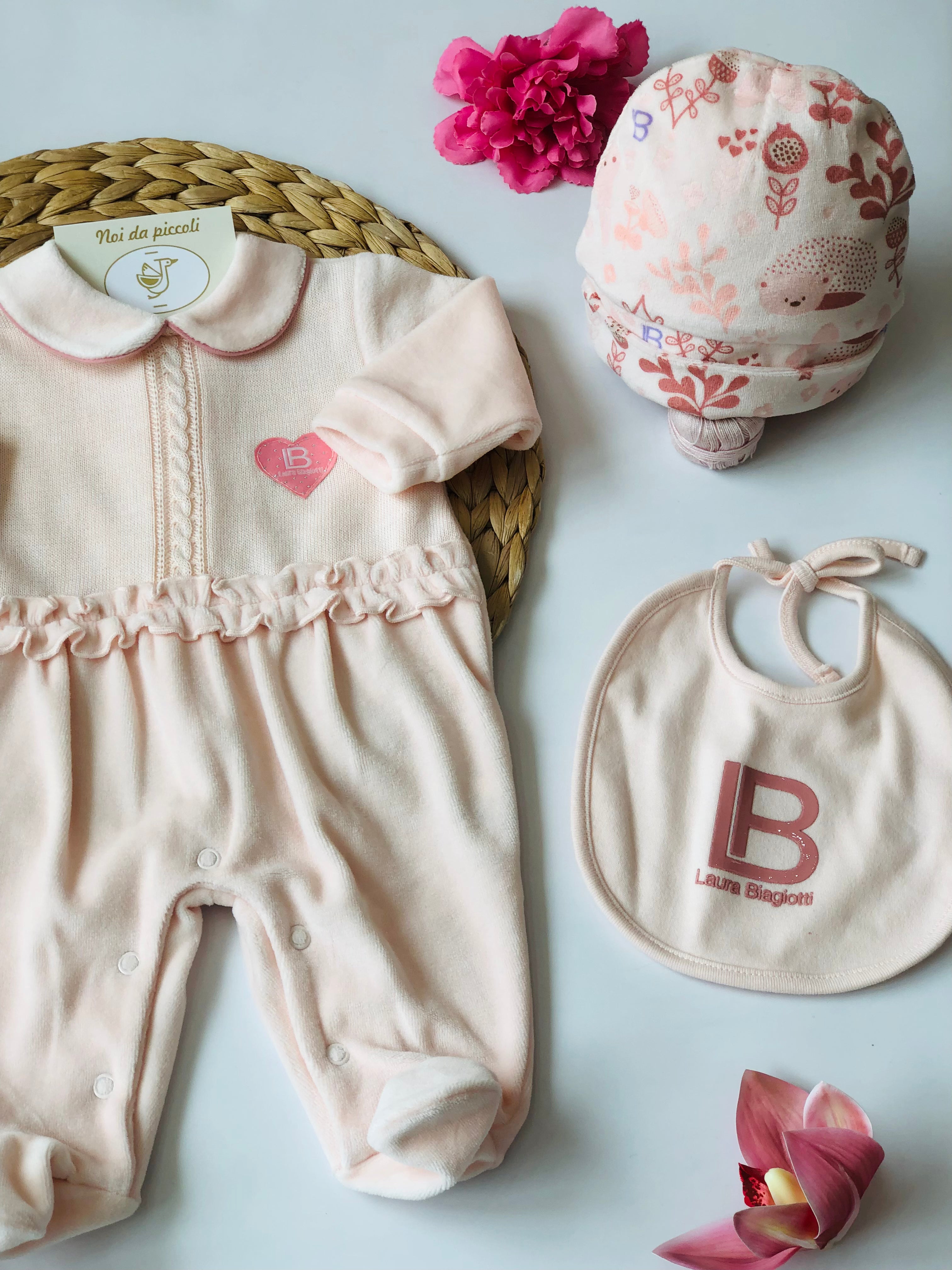 CHENILLE ROMPER AND PEACH SWEATER