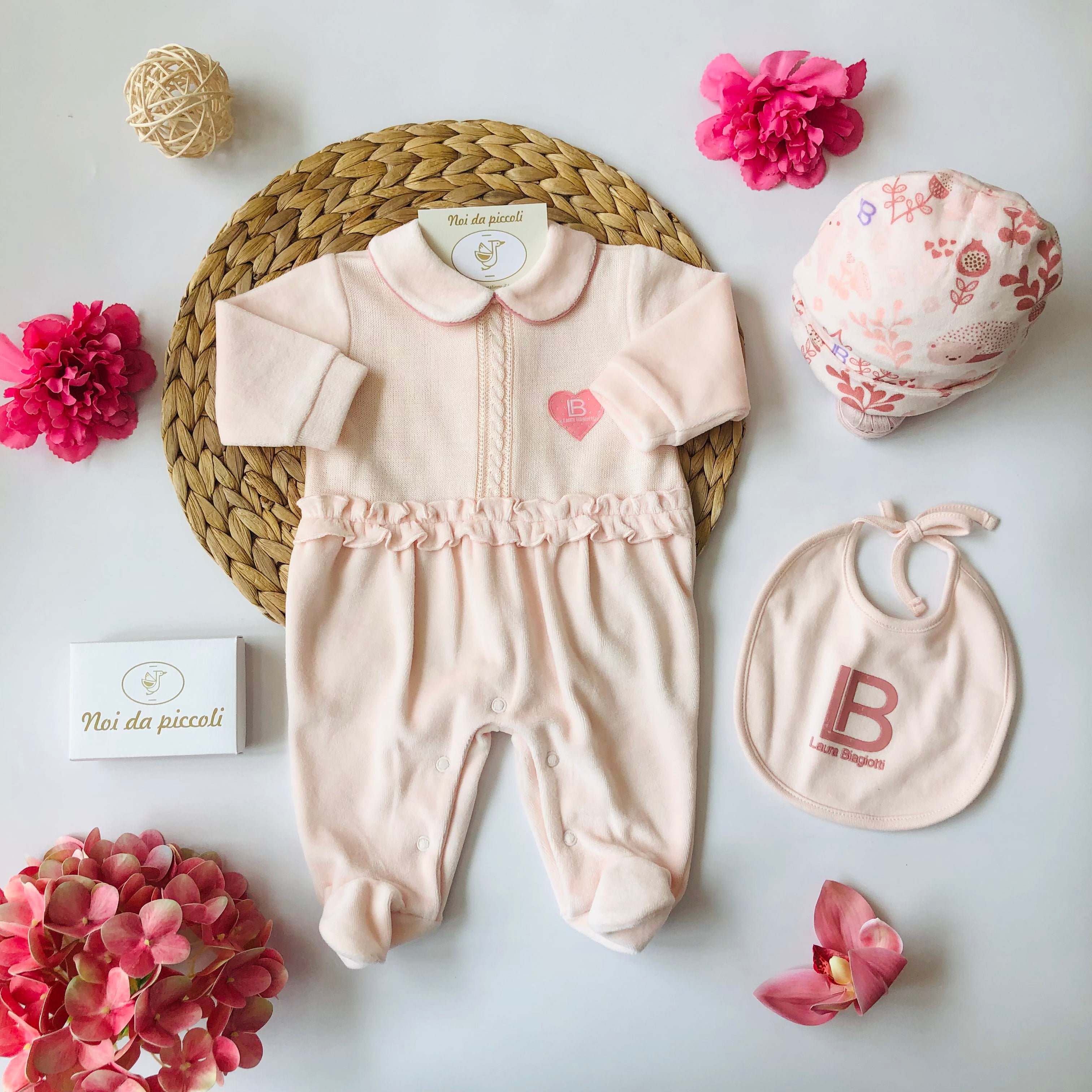 CHENILLE ROMPER AND PEACH SWEATER