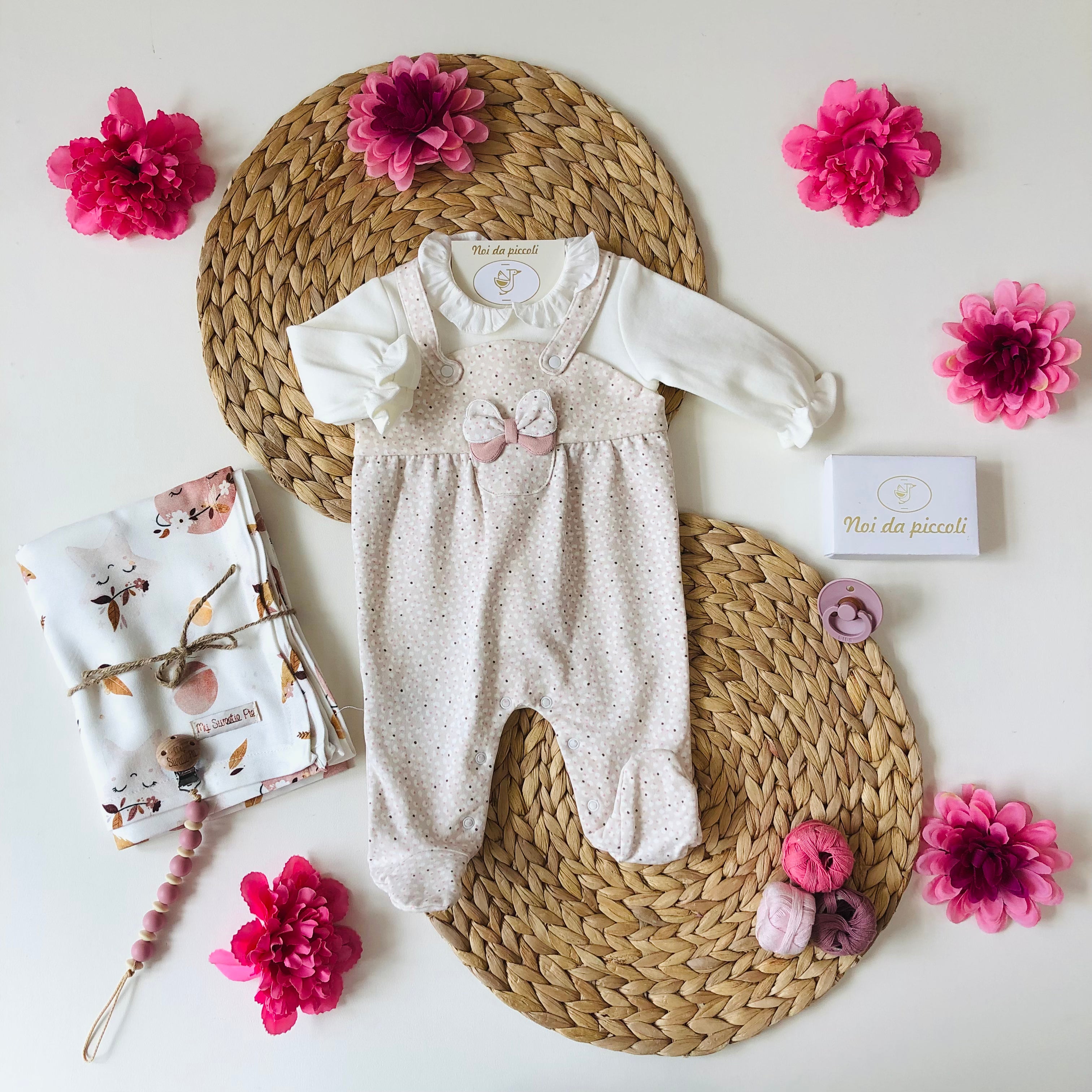 WARM PALE PINK AND CREAM COTTON ROMPER