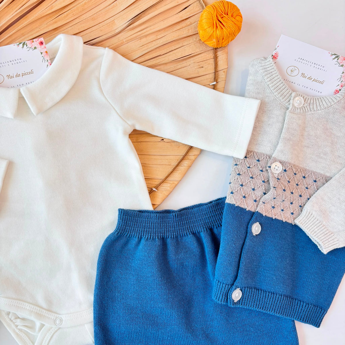 COMPLETO IN COTONE CALDO BLU E CREMA