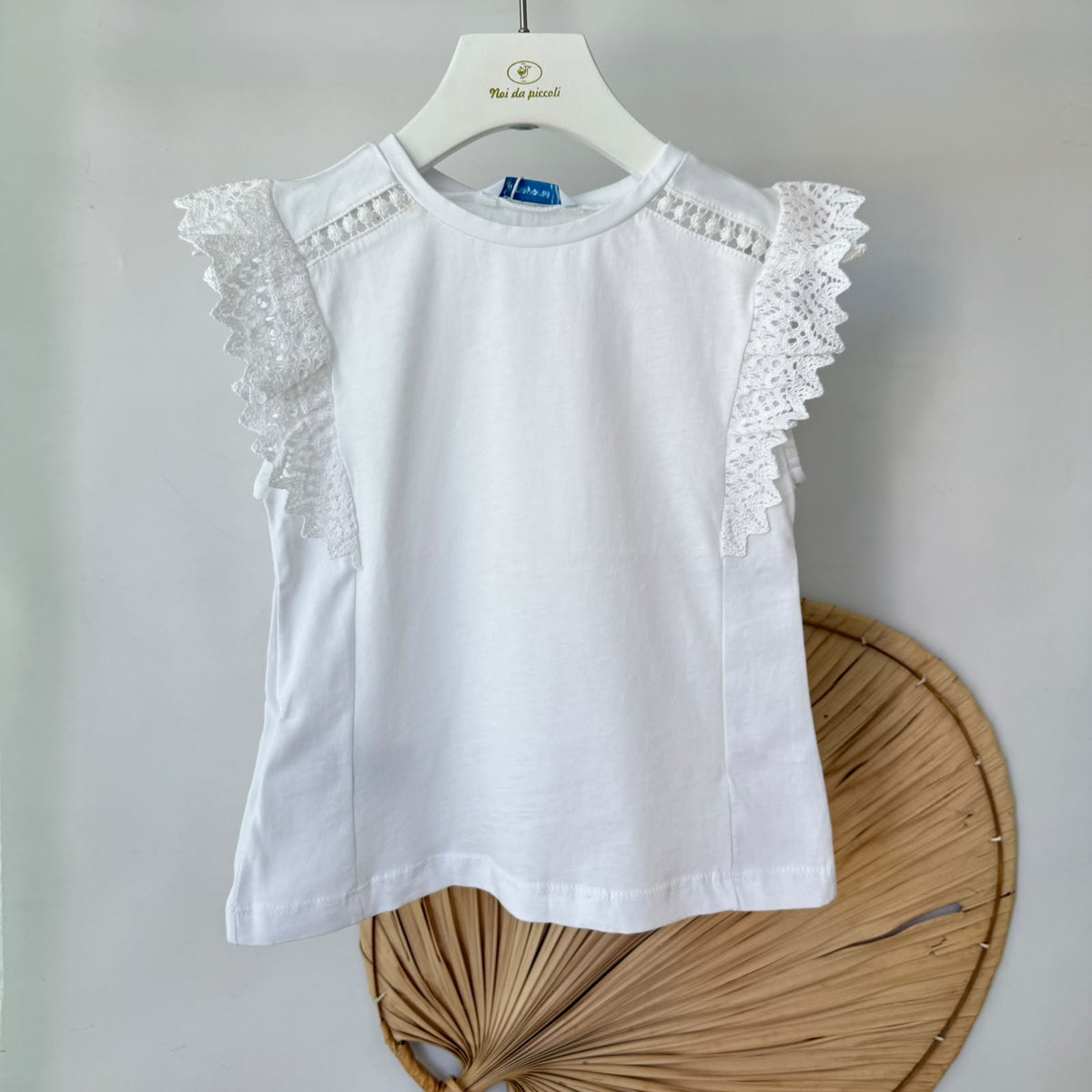 MAGLIA IN COTONE CON MANICHE IN PIZZO SANGALLO BIANCO