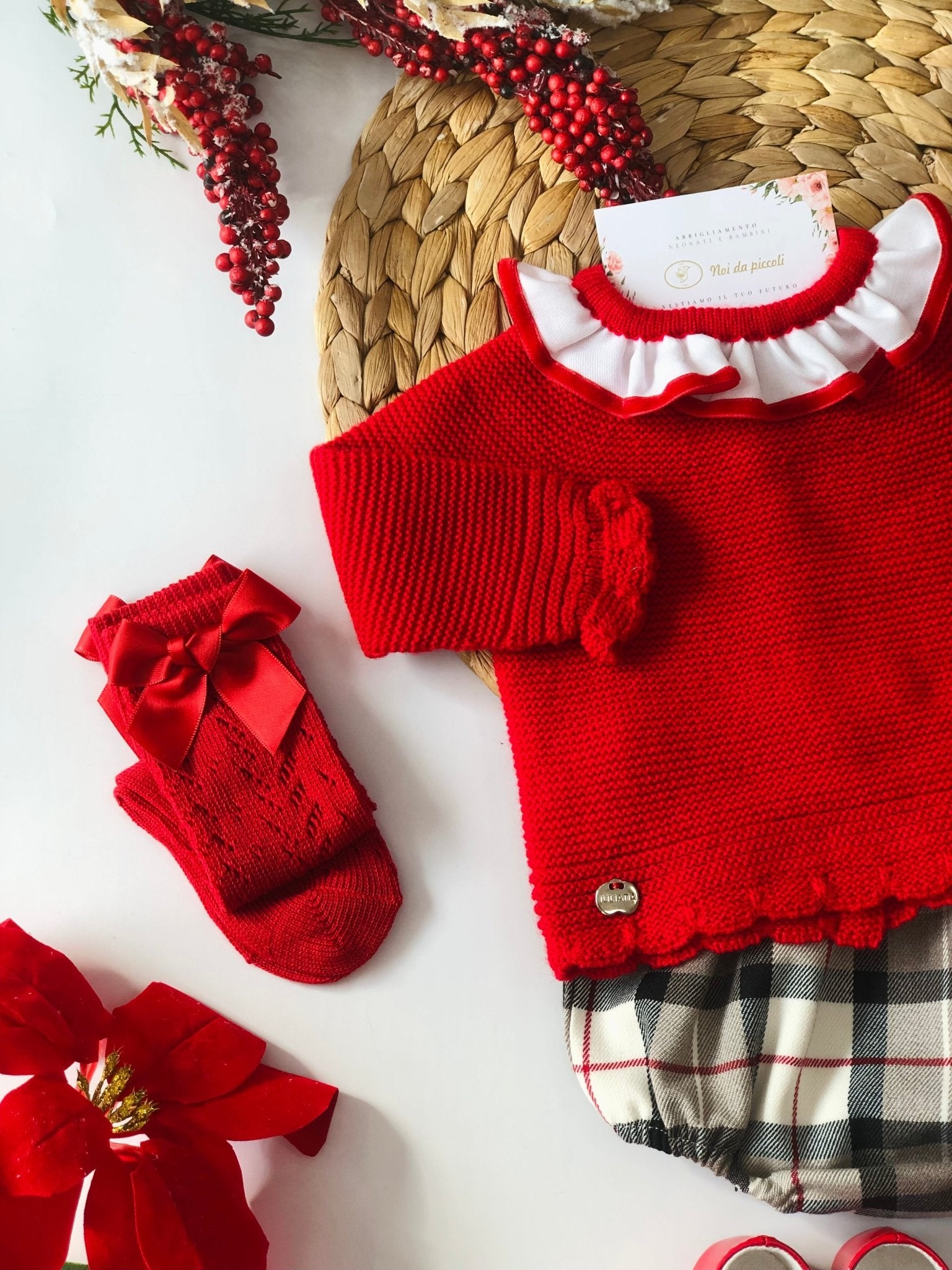 MAGLIA CON CULOTTE FILATO CALDO E LANA MERINO ROSSO E BEIGE - Noi da piccoli