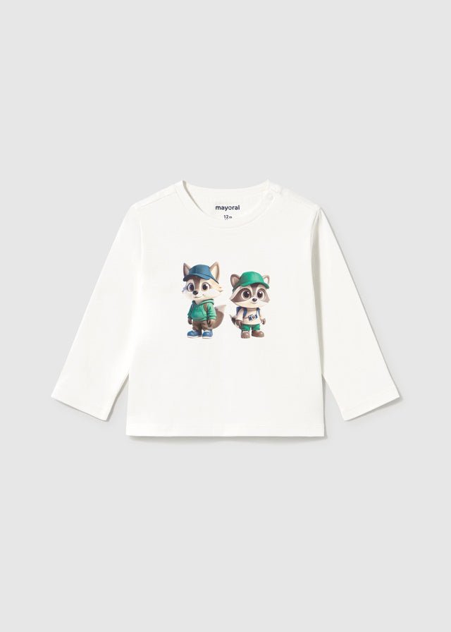 Maglia in Cotone Caldo Bianco con Gattini Mayoral