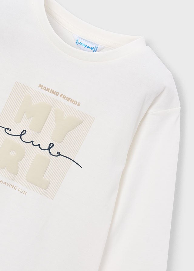 MAGLIA IN COTONE CALDO BIANCO CON SCRITTA - Noi da piccoli