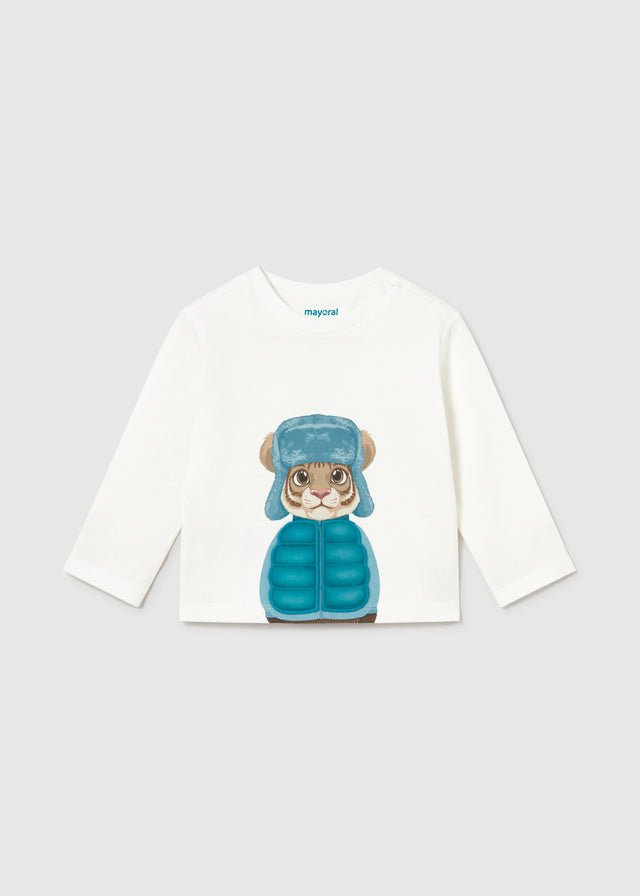 MAGLIA IN COTONE CALDO BIANCO CON TIGRE - Noi da piccoli