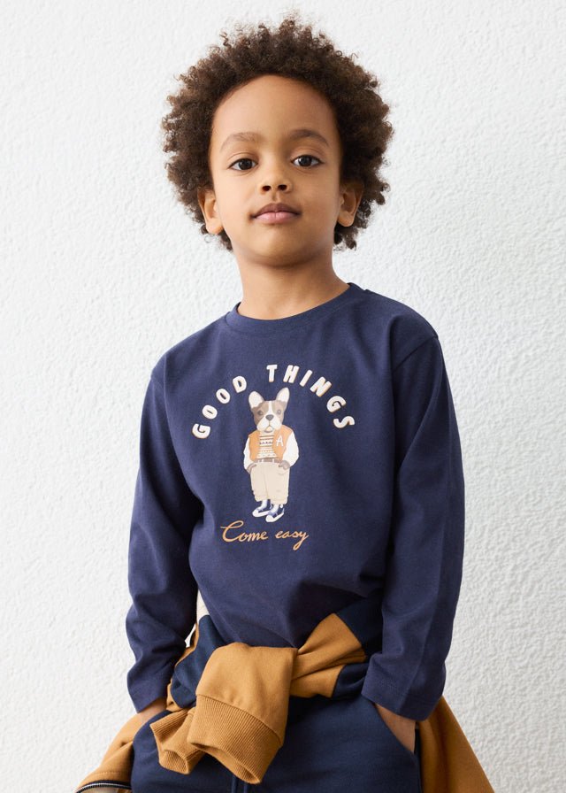 MAGLIA IN COTONE CALDO BLU CON SCRITTE - Noi da piccoli