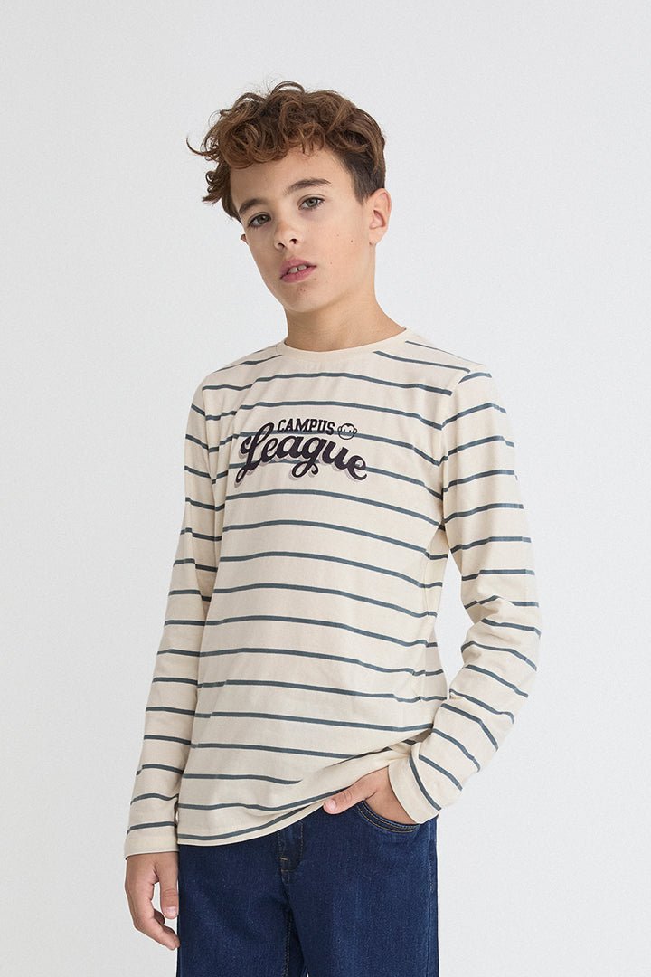 MAGLIA IN COTONE CALDO CON RIGHE PANNA - Noi da piccoli