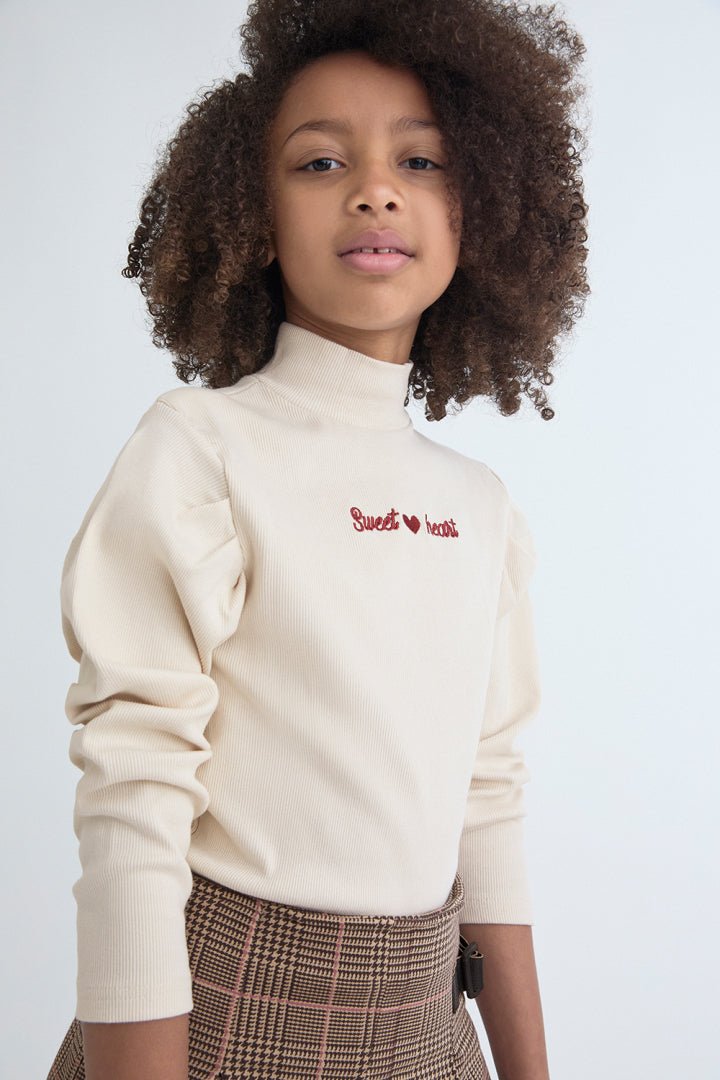 MAGLIA IN COTONE CALDO CON SCRITTA "SWEET HEART" PANNA - Noi da piccoli