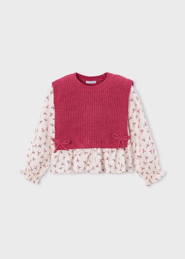 MAGLIA IN COTONE CALDO FRAGOLA CON FIOCHETTI - Noi da piccoli