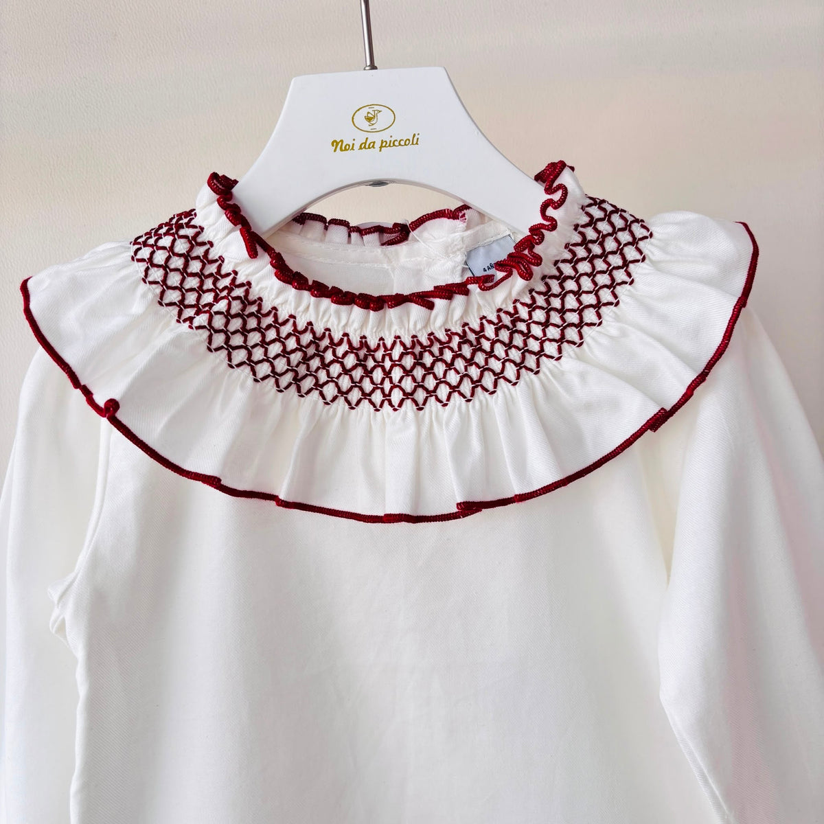 MAGLIA IN COTONE CALDO ROSSO con colletto arricciato e plissettato - Noi da piccoli