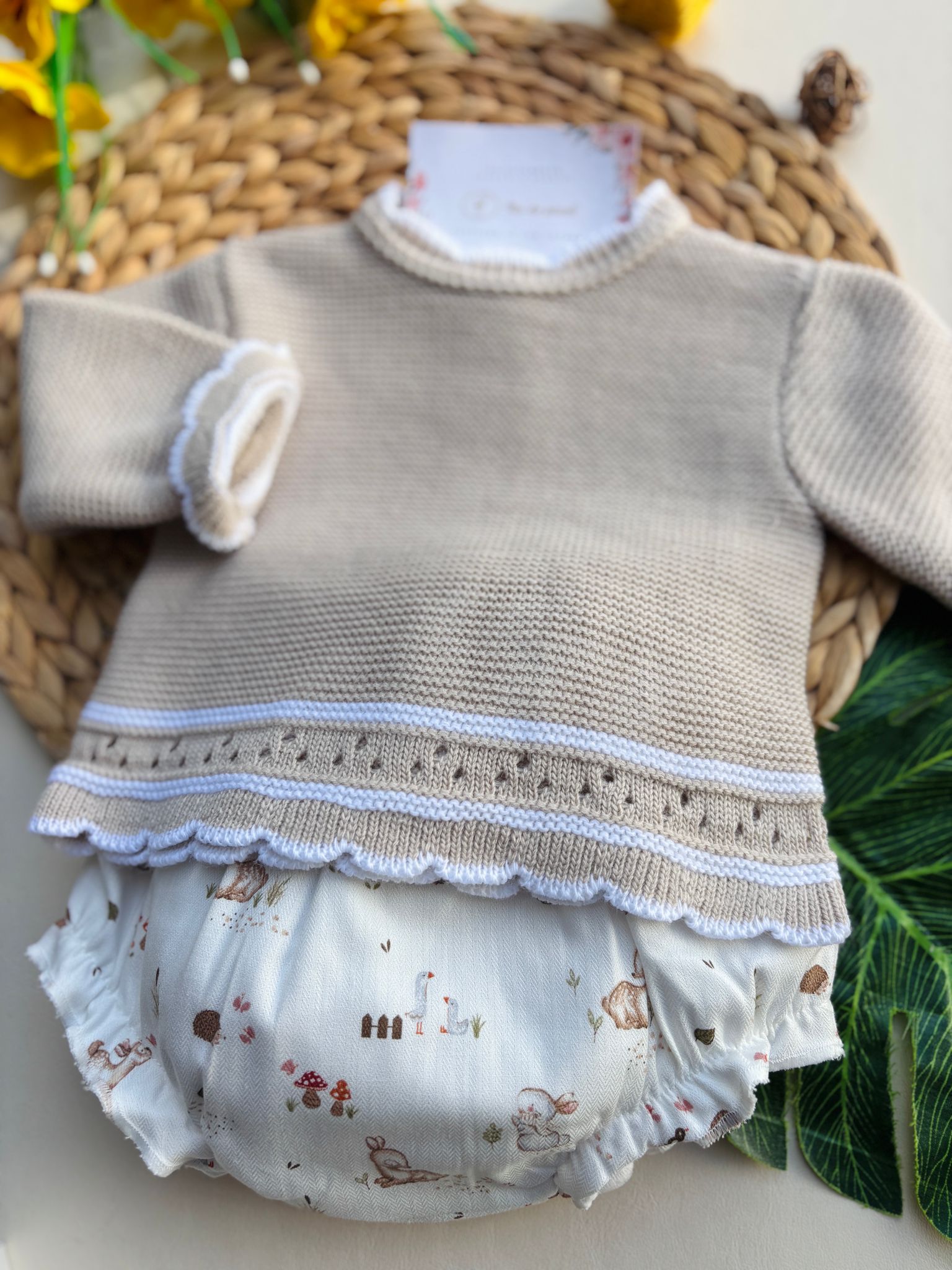 MAGLIETTINA CON CULOTTE ANIMALITOS COTONE CALDO BEIGE - Noi da piccoli