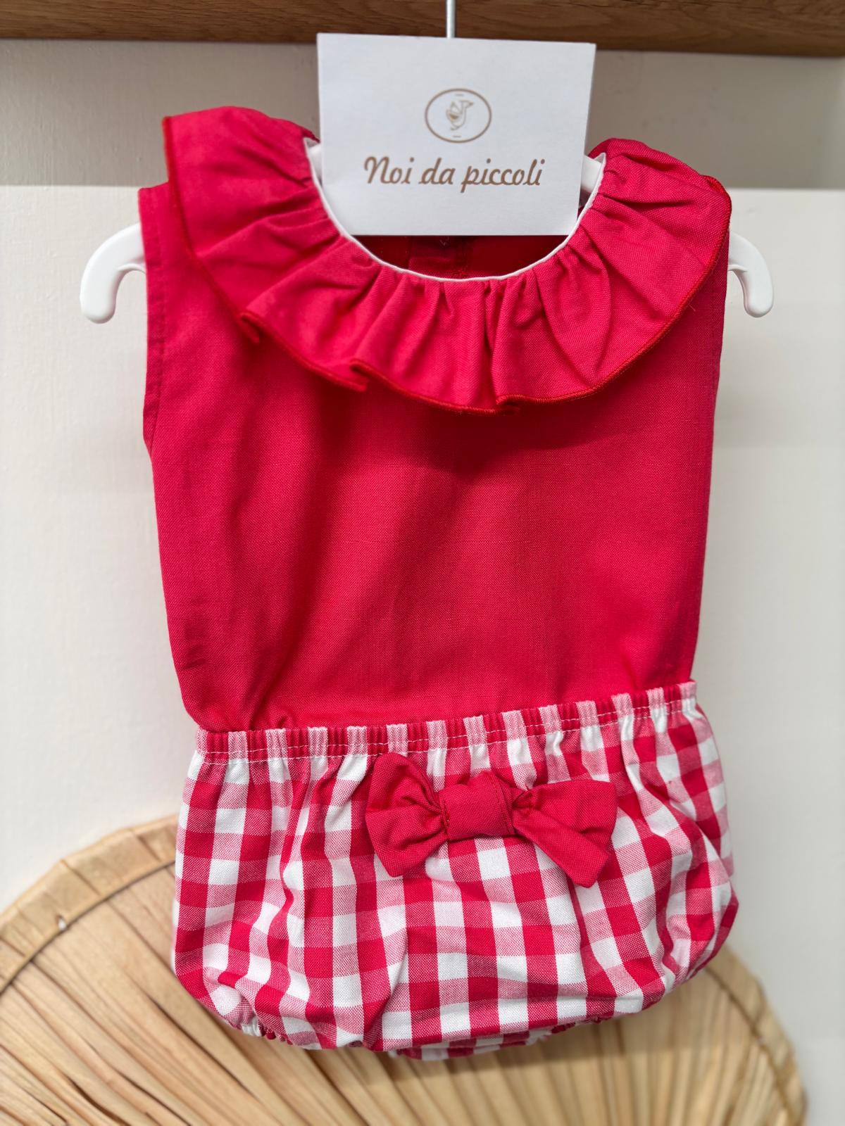 MAGLIETTINA CON CULOTTE IN COTONE A QUADRONI BIANCO ROSSO - Noi da piccoli