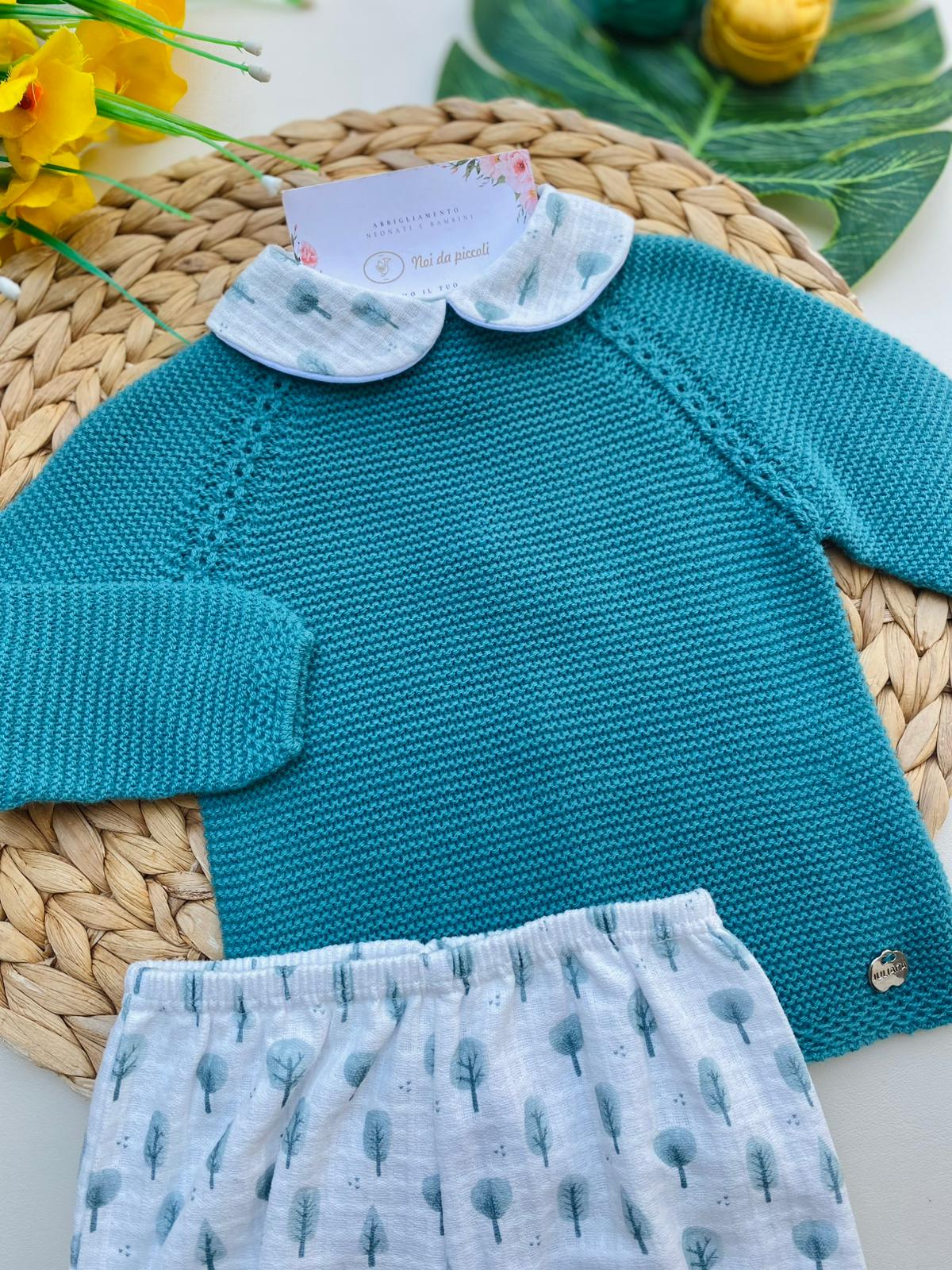 MAGLIETTINA CON CULOTTINA 100% ACRILICO VERDE PETROLIO - Noi da piccoli