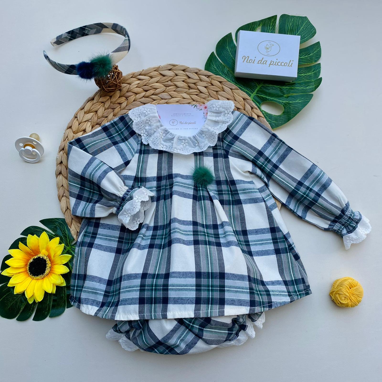 MAGLIETTINA CON CULOTTINA FILATO CALDO VERDE QUADRONI - Noi da piccoli