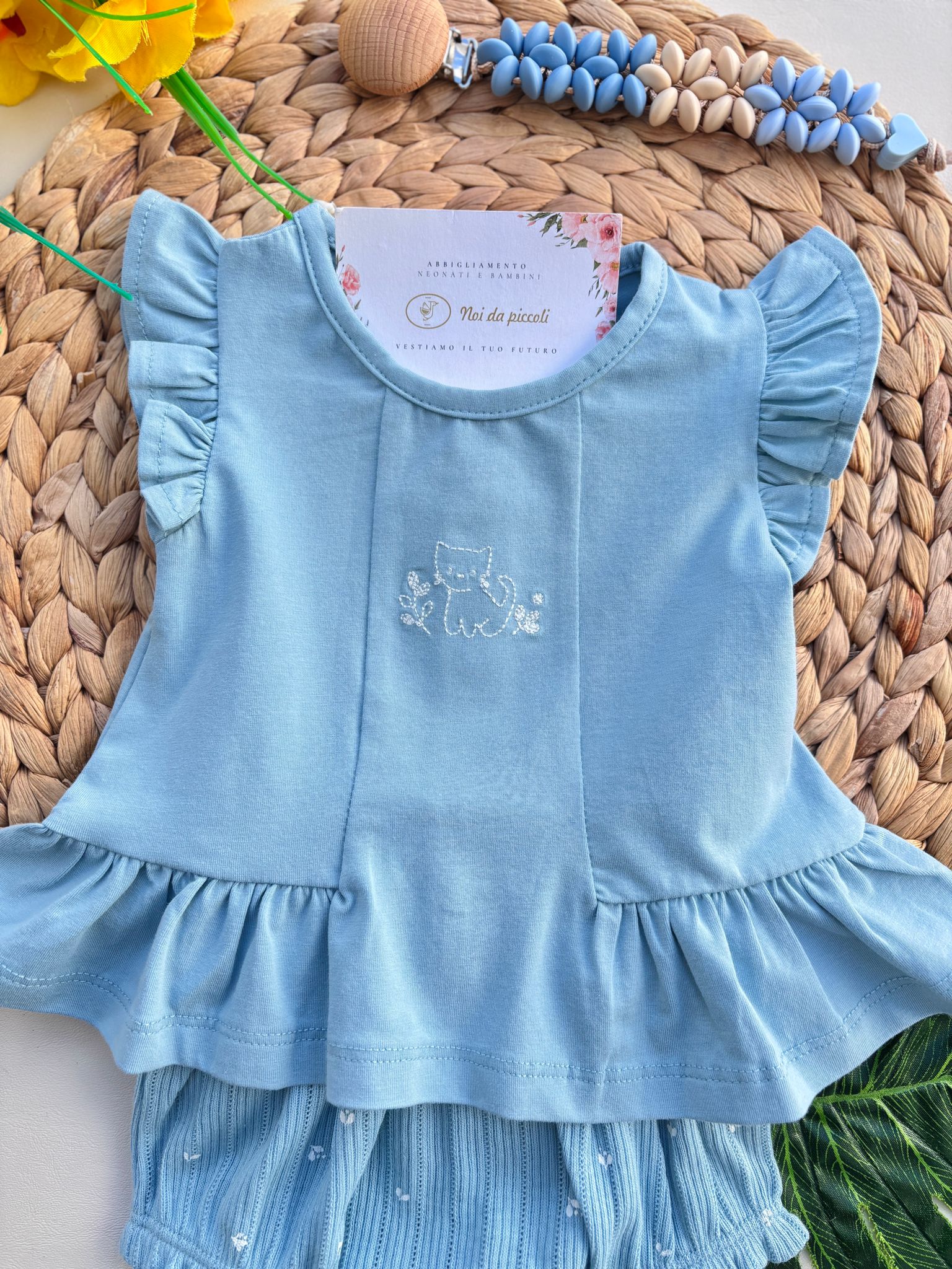 MAGLIETTINA CON CULOTTINA IN COTONE CAT CIELO - Noi da piccoli