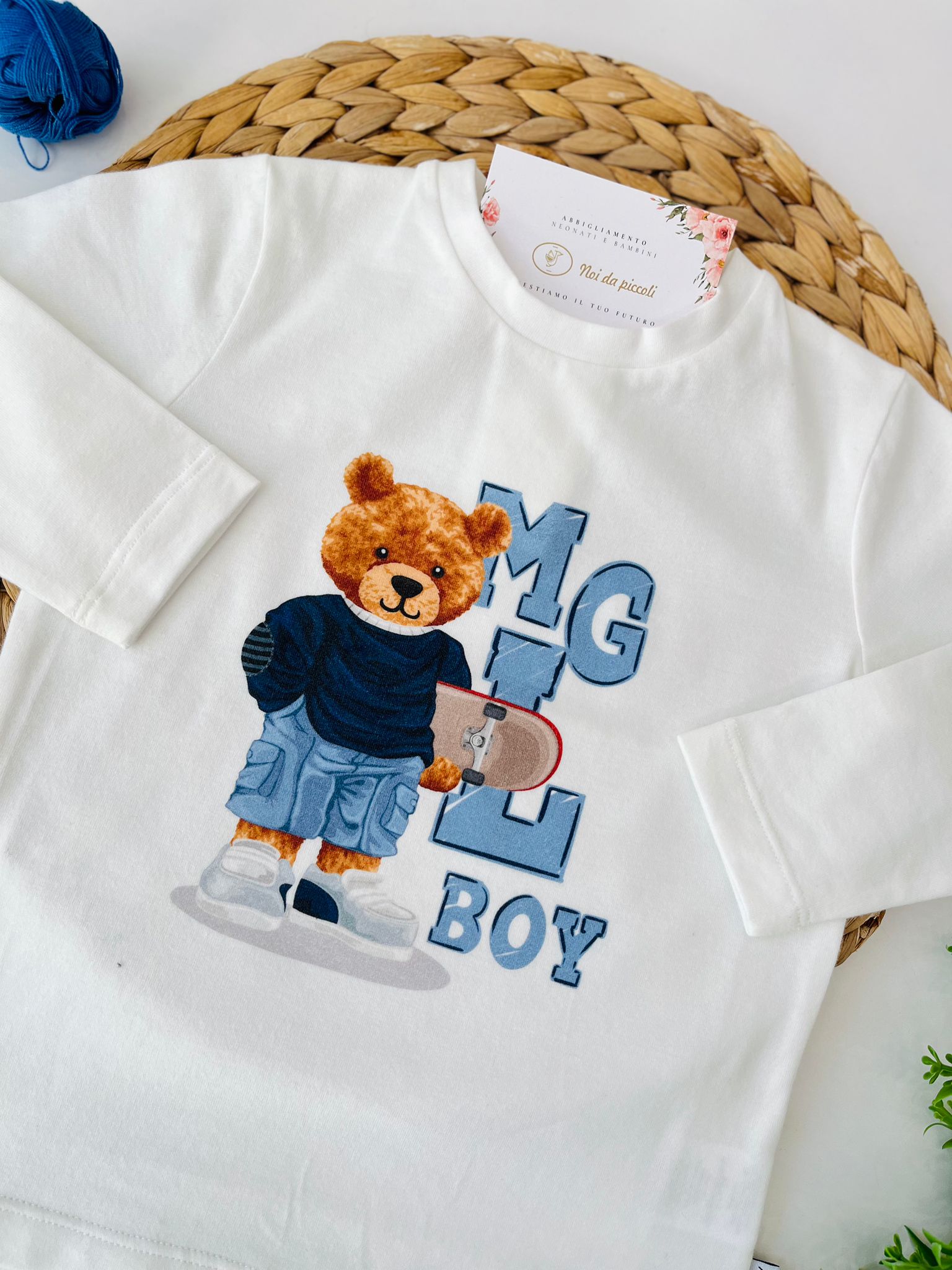 MAGLIETTINA IN CALDO COTONE CON ORSACCHIOTTO Bianco Cielo - Noi da piccoli