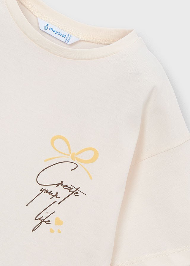 MAGLIETTINA IN COTONE CON FOULARD BEIGE - Noi da piccoli