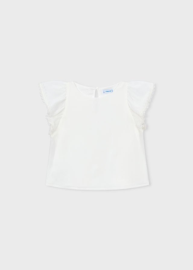 MAGLIETTINA IN COTONE CON MANICHE A SBUFFO BIANCO - Noi da piccoli