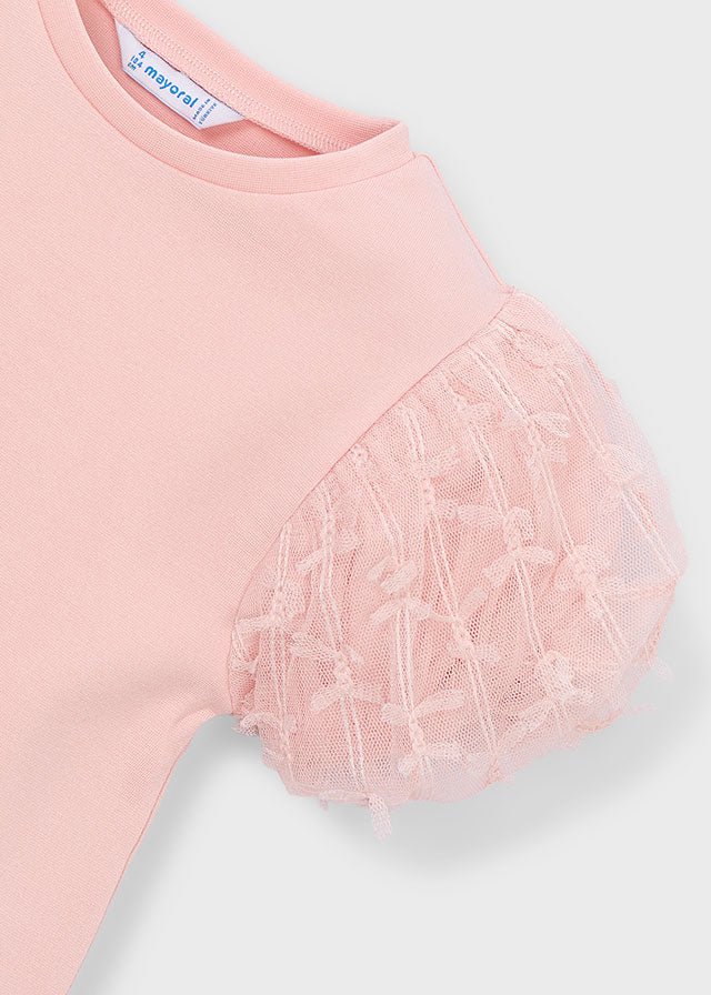 MAGLIETTINA IN COTONE CON MANICHE A SBUFFO ROSA - Noi da piccoli