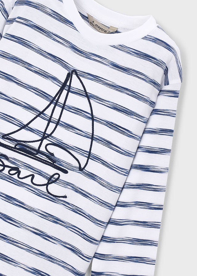 MAGLIETTINA IN COTONE CON RIGHE SFUMATE BIANCO BLU - Noi da piccoli