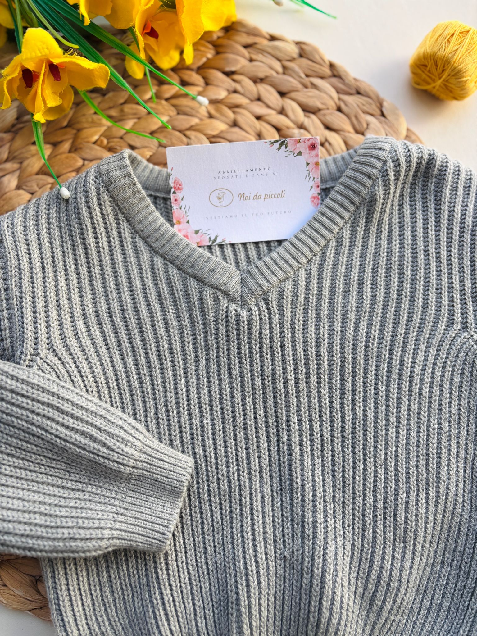 MAGLIOCINO IN LANA A COSTINE Grigio - Noi da piccoli