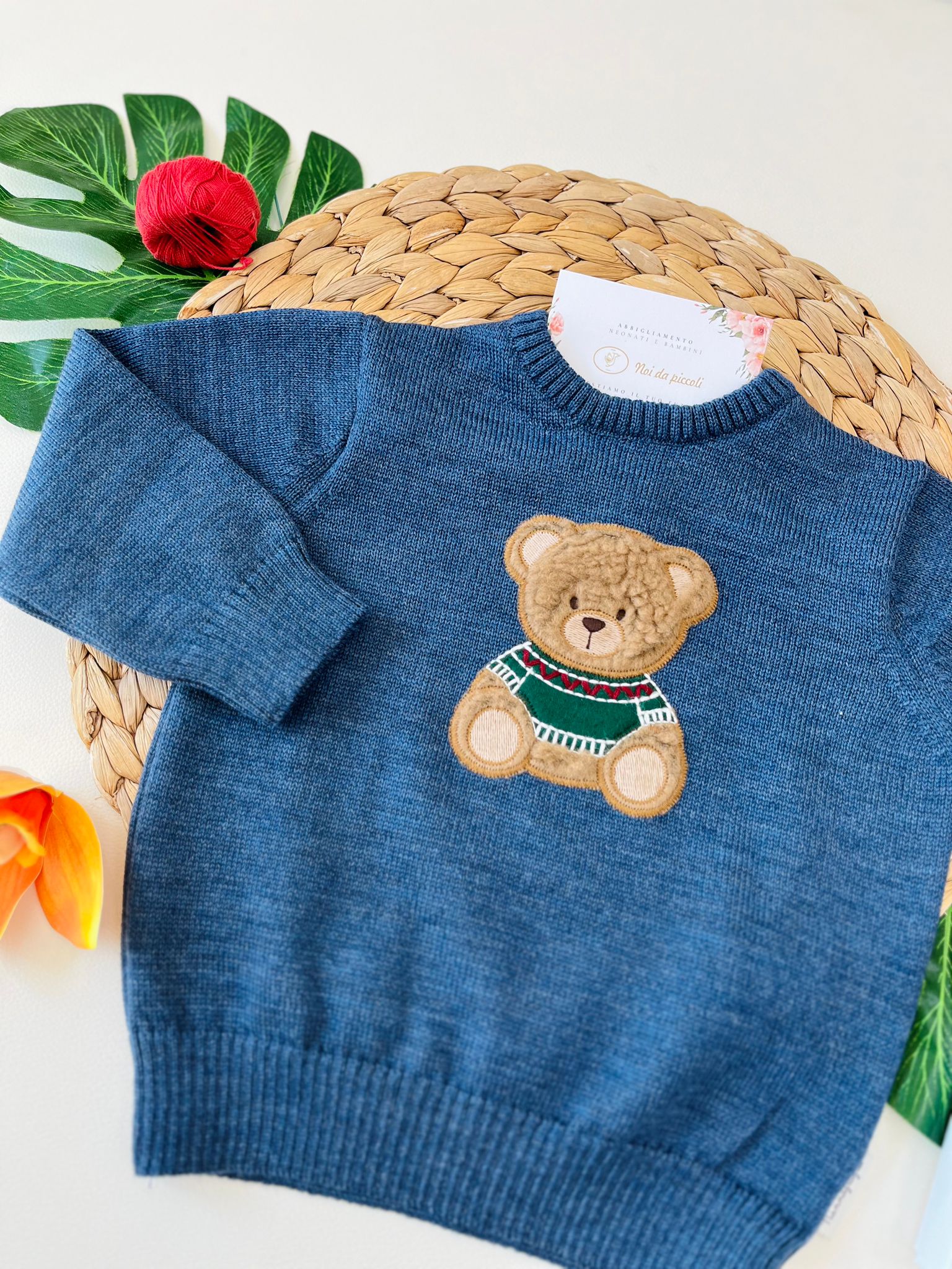 MAGLIONCINO 100% PURA LANA MERINO EXTRAFINE DENIM - Noi da piccoli