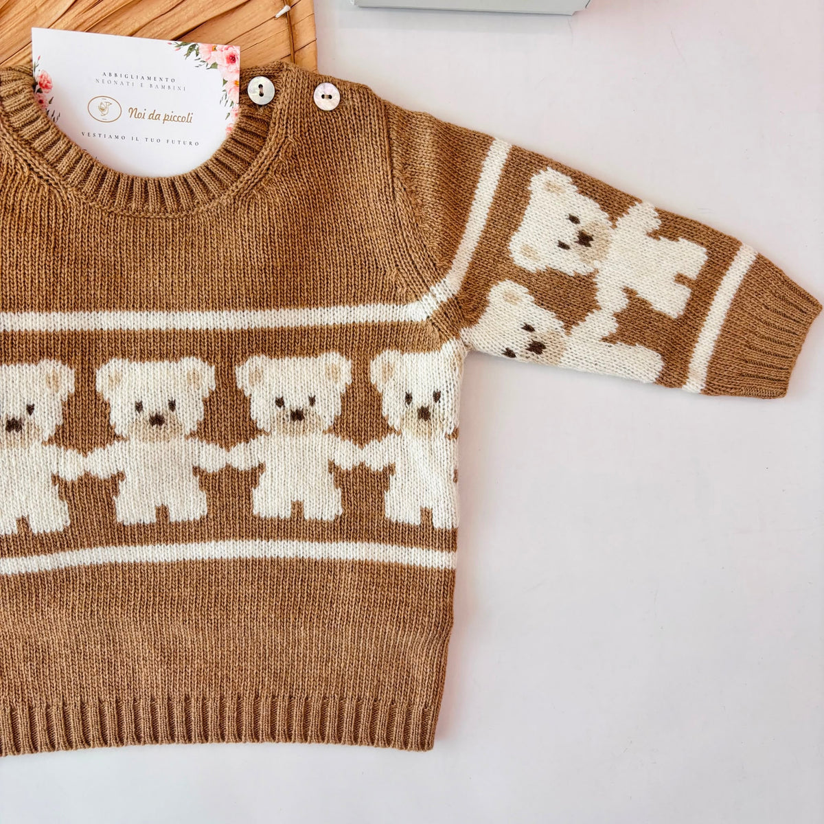 MAGLIONCINO Catena di orsetti lana e cashmere BEIGE - Noi da piccoli