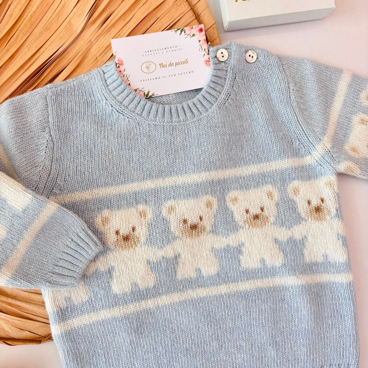 MAGLIONCINO Catena di orsetti lana e cashmere CIELO - Noi da piccoli