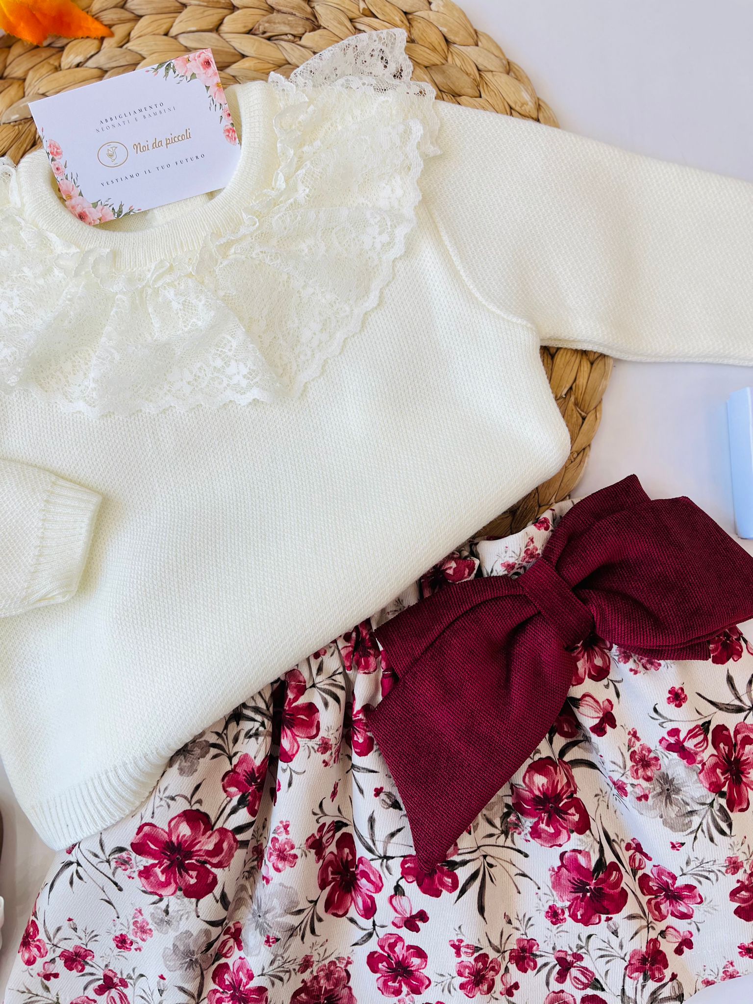 MAGLIONCINO CON GONNA COTONE CALDO PANNA - Noi da piccoli