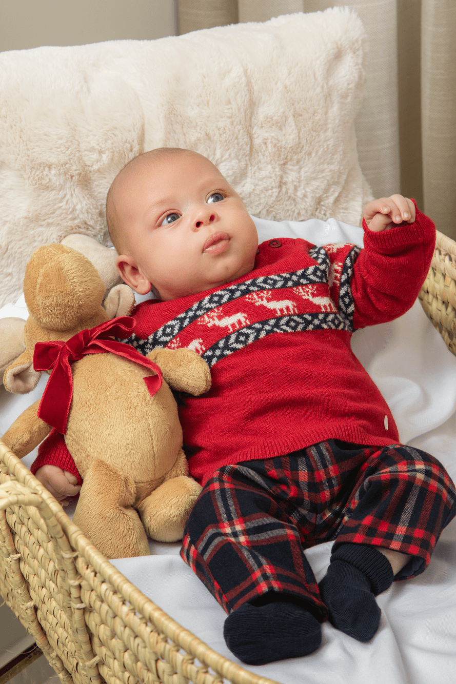 MAGLIONCINO CON PANTALONE ROSSO E BLU NOTTE LANA E CHASHIMERE - Noi da piccoli