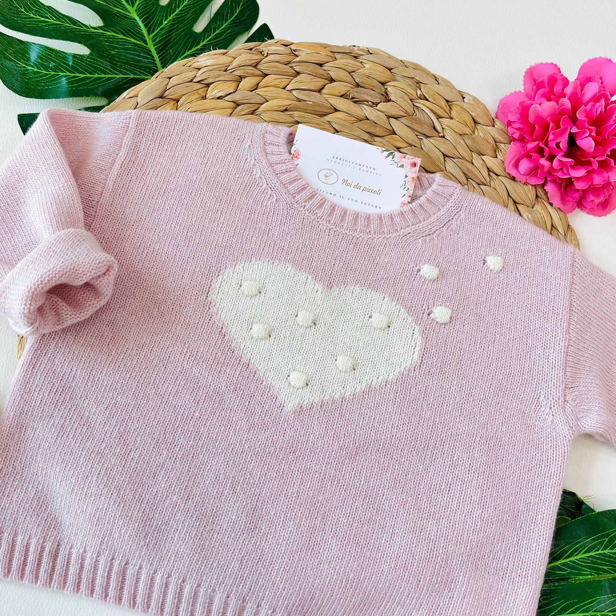 MAGLIONCINO CUORICINI LANA E CASHMERE ROSA - Noi da piccoli