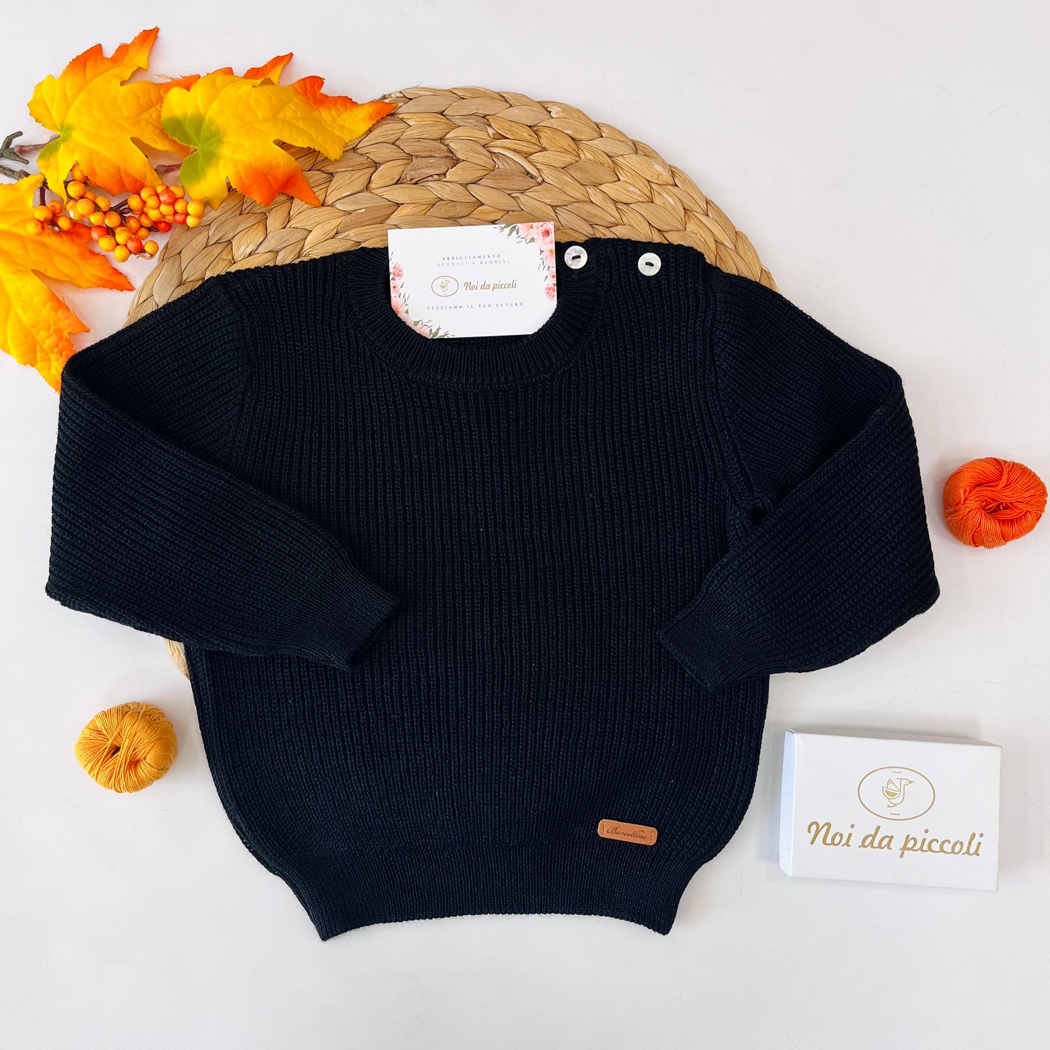 MAGLIONCINO GIRO COLLO LANA IN VERGINE BLU NOTTE - Noi da piccoli