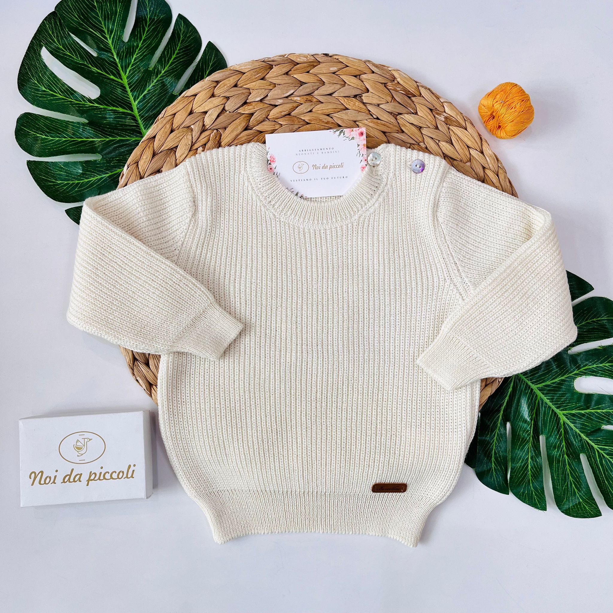 MAGLIONCINO GIRO COLLO LANA IN VERGINE PANNA - Noi da piccoli