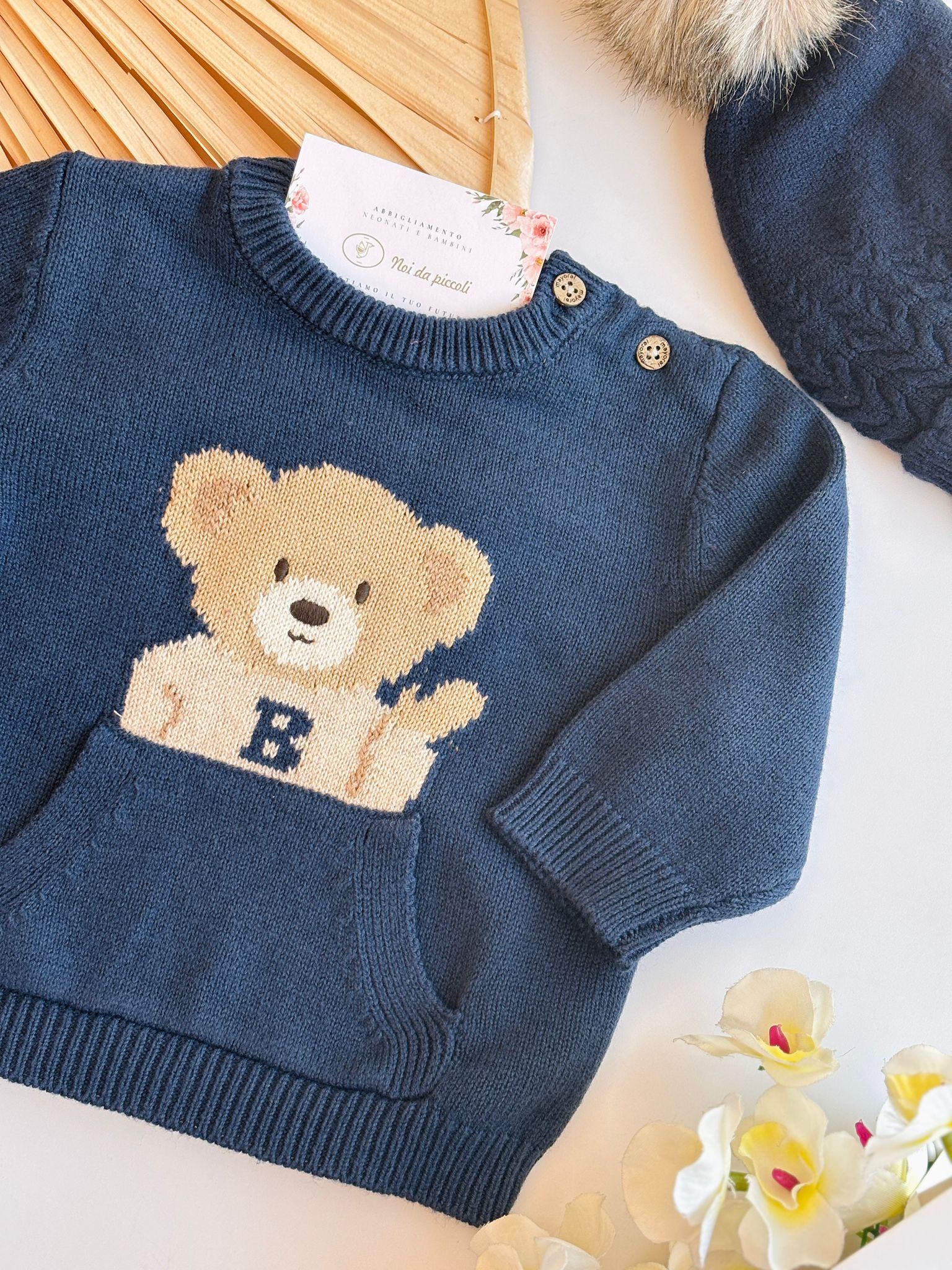 MAGLIONCINO IN FILATO CALDO CON TEDDY BLU NOTTE - Noi da piccoli