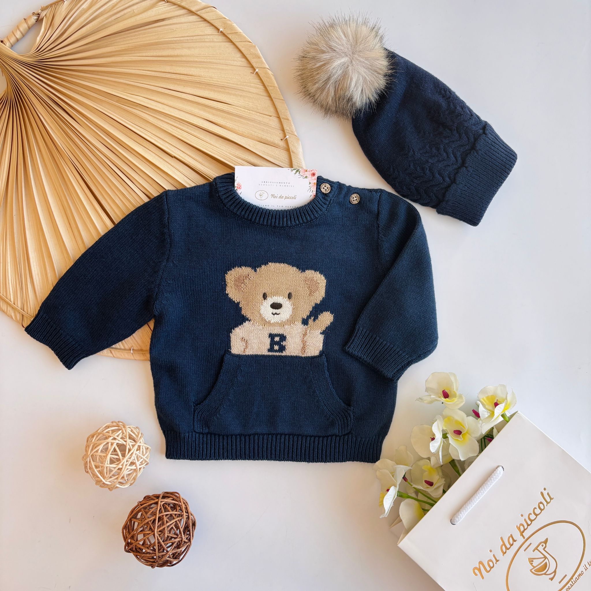 MAGLIONCINO IN FILATO CALDO CON TEDDY BLU NOTTE - Noi da piccoli