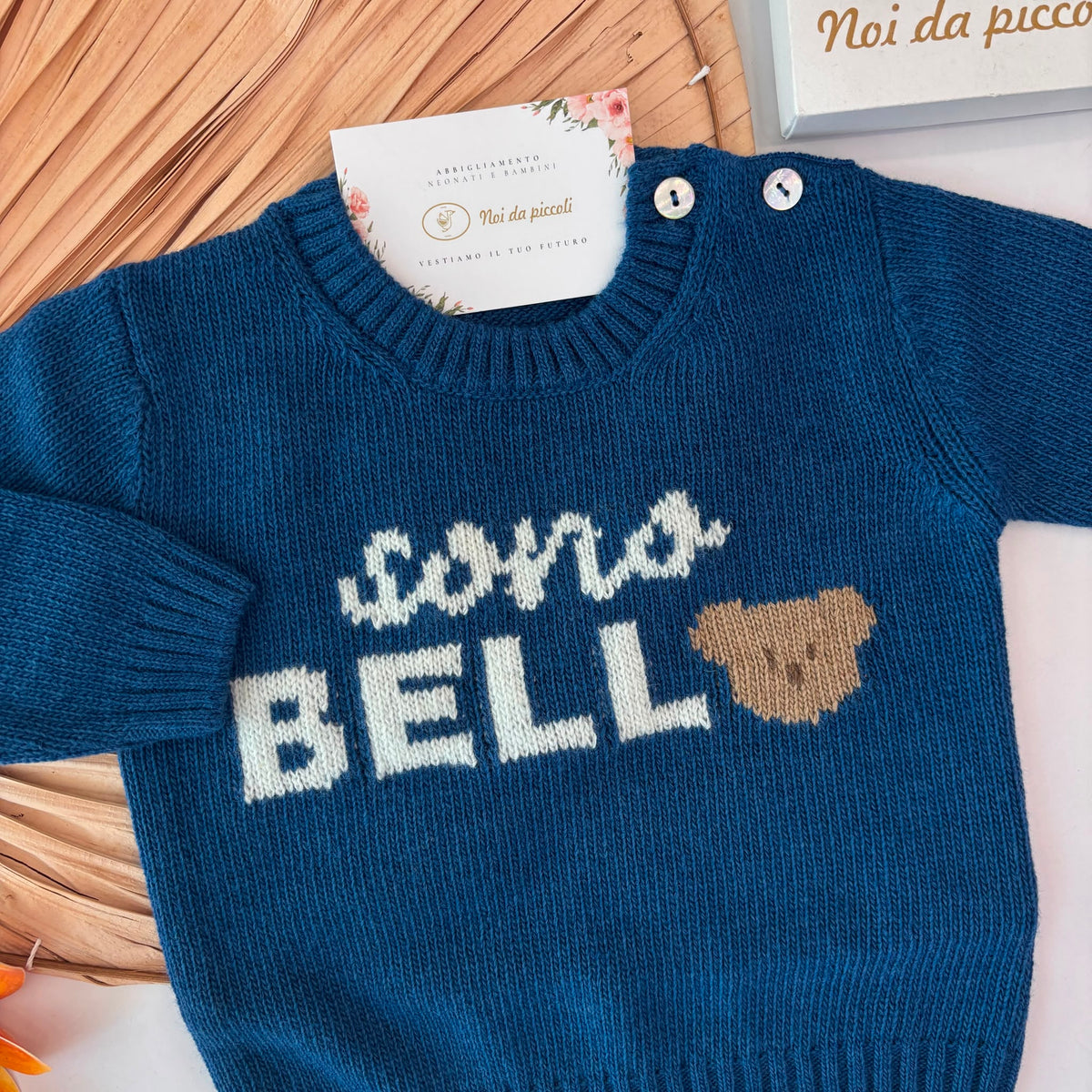 MAGLIONCINO sono bello in lana e cashmere BLU - Noi da piccoli