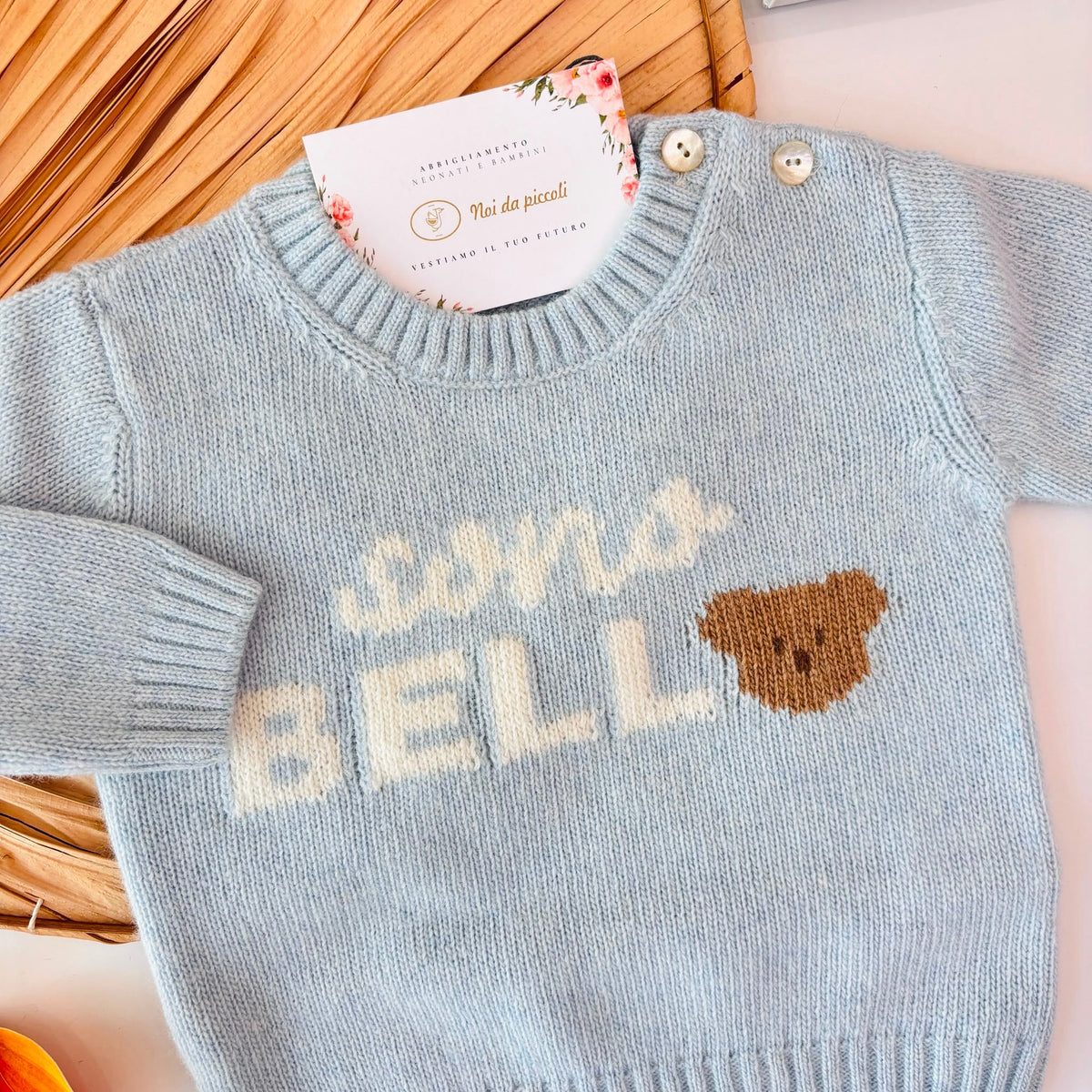 MAGLIONCINO sono bello in lana e cashmere CIELO - Noi da piccoli