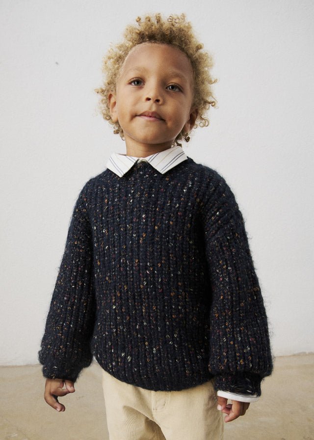 MAGLIONE IN FILATO CALDO BLU EFFETTO TWEED - Noi da piccoli