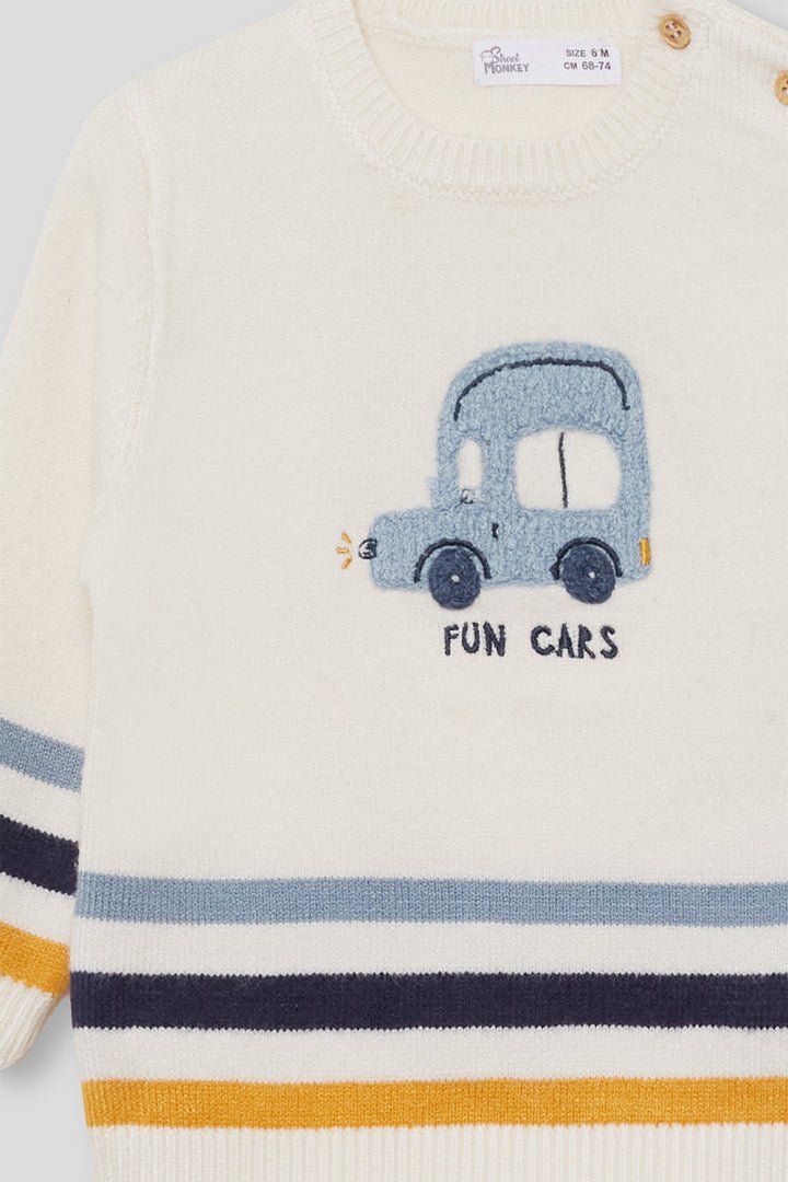 MAGLIONE IN FILATO CALDO CON AUTOMOBILE BIANCO - Noi da piccoli
