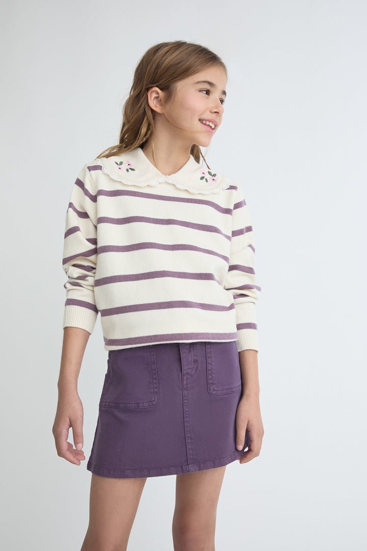 MAGLIONE IN FILATO CALDO CON COLLETTO FLOREALE LILLA - Noi da piccoli