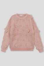 MAGLIONE IN FILATO CALDO CON FIOCCHETTI ROSA