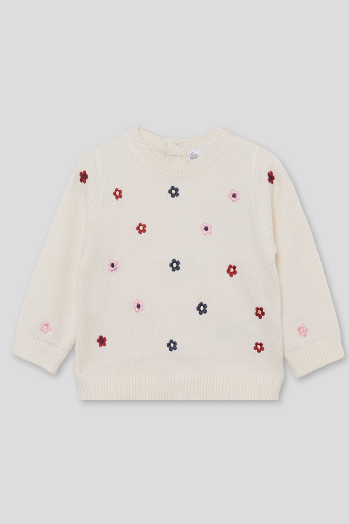 MAGLIONE IN FILATO CALDO CON FIORELLINI PANNA